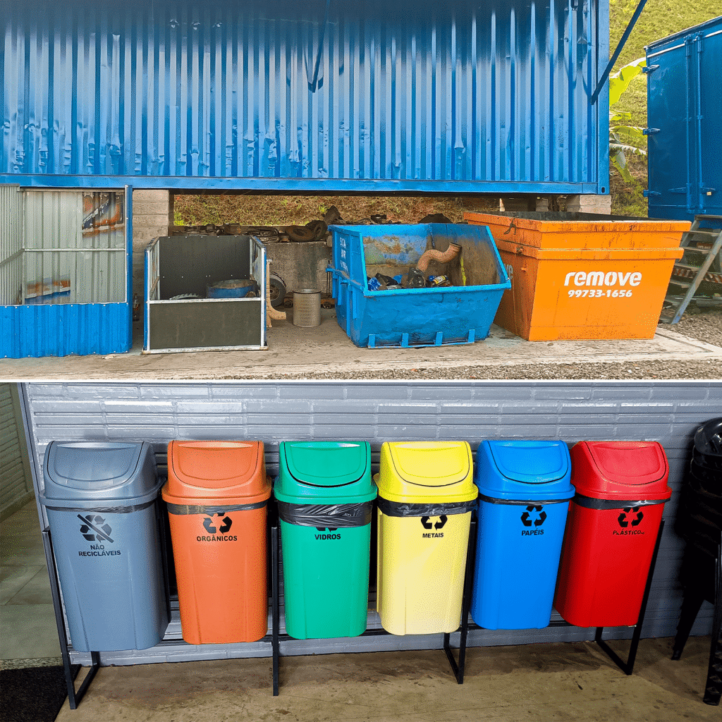 fotografia ilustrativa das caçambas de separação de resíduos e materiais